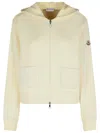 Moncler Cream Cotton Blend Hooded Sweatshirt With Zip In Multi