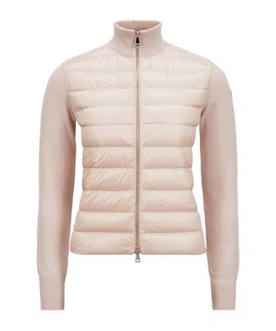 Moncler Quilted High Neck Zip-up Cardigan In Pink