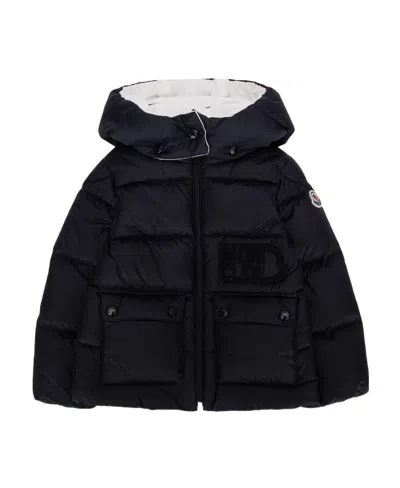 Moncler Zippered Hooded Down Jacket In Blue