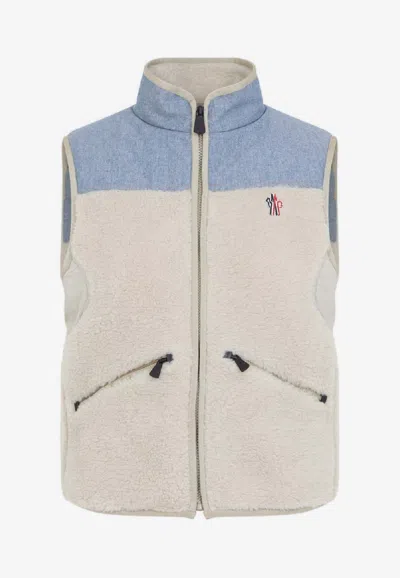 Moncler Zip-up Fleece Vest In Neutral
