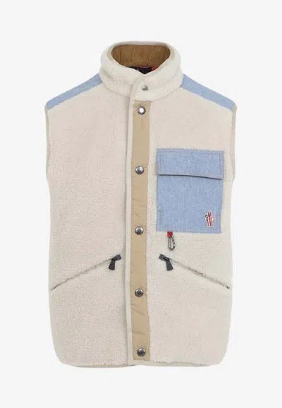 Moncler Zip-up Fleece Vest In Neutral