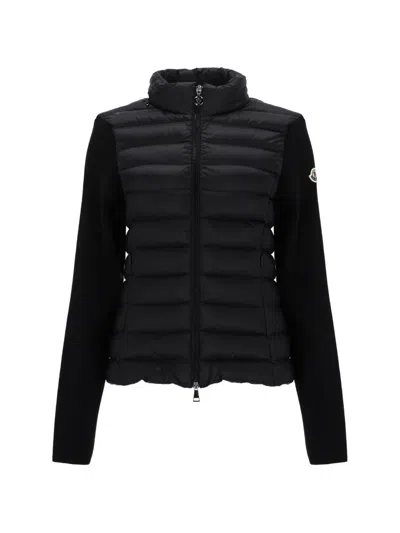 Moncler Down-paneled Virgin Wool Cardigan In Black