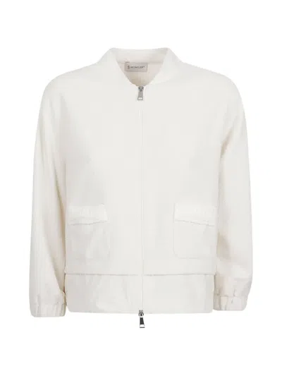 Moncler Zip-up Panelled Cardigan In White
