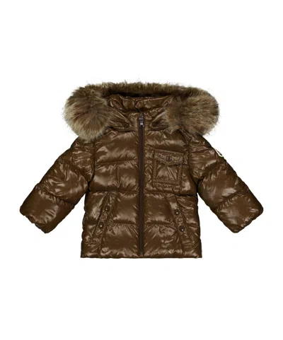 Moncler Zipup Puffer Coat In Brown