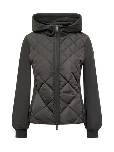 Moncler Zip-up Sweatshirt With Quilted Hood In Nero