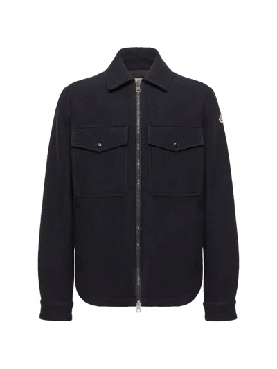 Moncler Zip-up Wool Shirt Jacket In Black