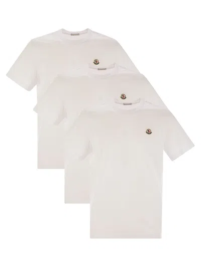 Moncler Cotton T Shirt With Logo Patch Set Of 3 In White