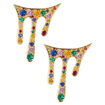 Pre-owned Moncomble Paris Arc-en-ciel Earrings In 18k Gold And Multicolored Gemstones By