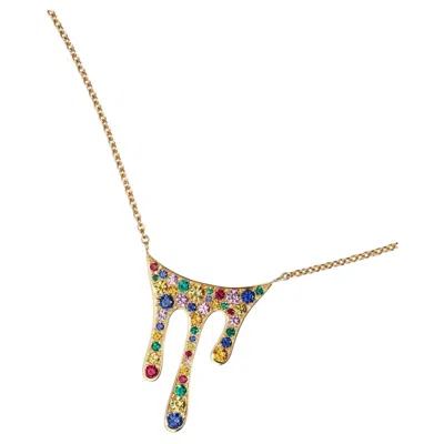 Pre-owned Moncomble Paris Arc-en-ciel Necklace In 18k Gold And Multicolored Gemstones By