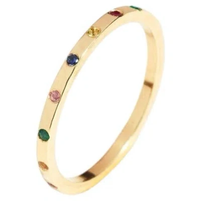 Pre-owned Moncomble Paris Arc-en-ciel Ring In 18k Gold And Multicolored Gemstones By
