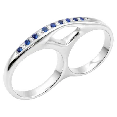 Pre-owned Moncomble Paris Blue Warrior Ring In Silver With Sapphires & Diamonds By