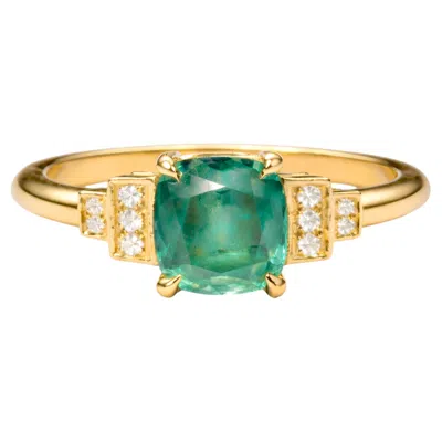 Pre-owned Moncomble Paris La Reine De La Nuit Engagement Ring 18k Gold & Emerald By  In Green