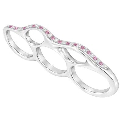 Pre-owned Moncomble Paris Rose Warrior Ring In Silver With Sapphires & Diamonds By  In Red