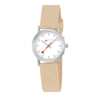 Pre-owned Mondaine Ladies Wrist Watch Classic 1 3/16in, Beige Textiluhr, A658.30323.17sbk In White