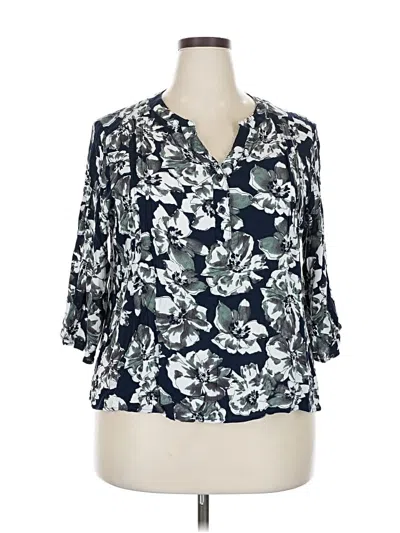 Pre-owned Monday Fun 3/4 Sleeve Blouse In Blue