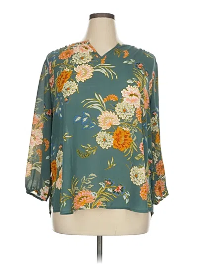 Pre-owned Monday Fun 3/4 Sleeve Blouse In Blue