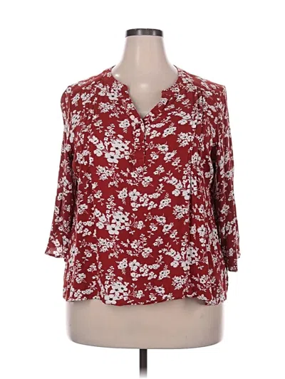 Pre-owned Monday Fun 3/4 Sleeve Blouse In Burgundy