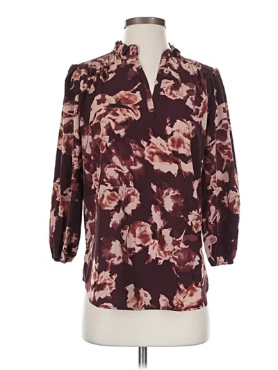 Pre-owned Monday Fun 3/4 Sleeve Blouse In Burgundy