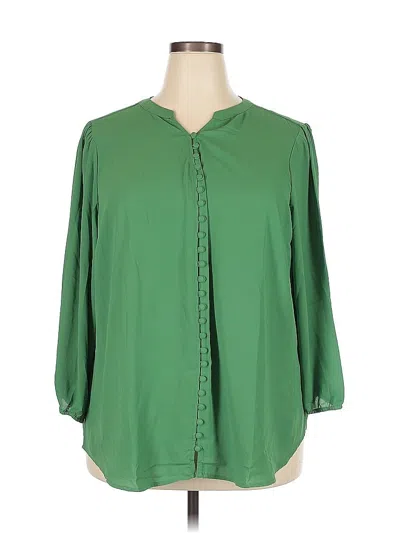 Pre-owned Monday Fun 3/4 Sleeve Blouse In Green