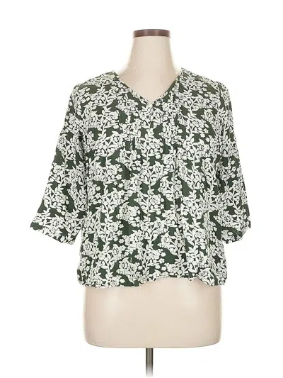 Pre-owned Monday Fun 3/4 Sleeve Blouse In Green