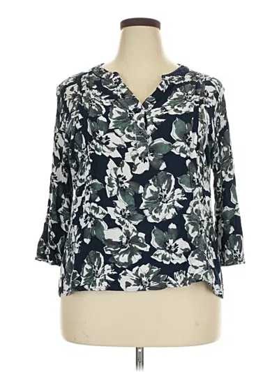 Pre-owned Monday Fun 3/4 Sleeve Blouse In Green