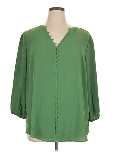 Pre-owned Monday Fun 3/4 Sleeve Blouse In Green