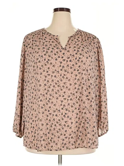 Pre-owned Monday Fun 3/4 Sleeve Blouse In Tan
