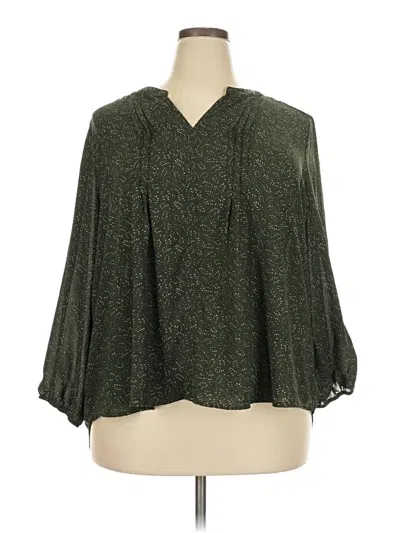 Pre-owned Monday Fun Long Sleeve Blouse In Green