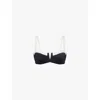 Monday Swimwear Clovelly Plunge-neck Stretch-recycled Nylon Bikini Top In Black/ivory Rec