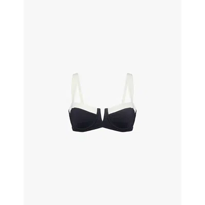 Monday Swimwear Clovelly Plunge-neck Stretch-recycled Nylon Bikini Top In Black/ivory Rec