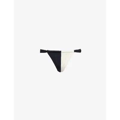 Monday Swimwear Malta Recycled-nylon-blend Bikini Bottoms In Black/ivory Rec