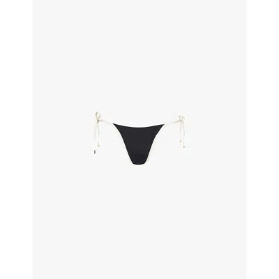 Monday Swimwear Palma Self-tie Stretch-recycled Nylon Bikini Bottoms In Black/ivory Rec