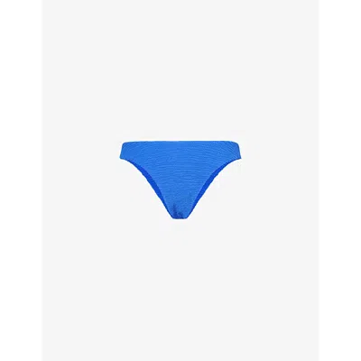 Monday Swimwear Womens Cobalt Crinkle Byron Mid-rise Stretch-recycled Nylon Bikini Bottoms
