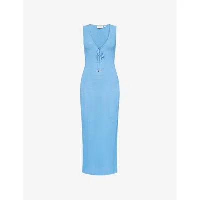 Monday Swimwear Womens Azure Lace Crochet Monte Carlo Plunge Tie-front Knitted Maxi Dress
