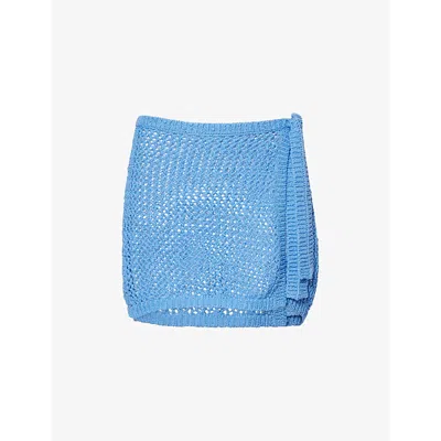 Monday Swimwear Womens Santa Marta Cotton-blend Crochet Sarong Azure Petit Crochet In Blue