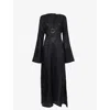 Monday Swimwear Womens Black Linen Montego Plunge Ring-detail Knitted Maxi Dress
