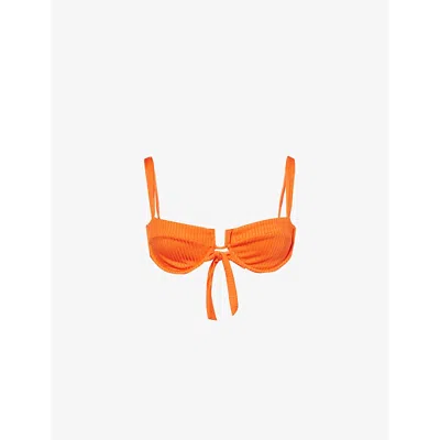 Monday Swimwear Womens Cala Roja Half Cup Stretch Recycled-nylon Bikini Top Papaya Rib