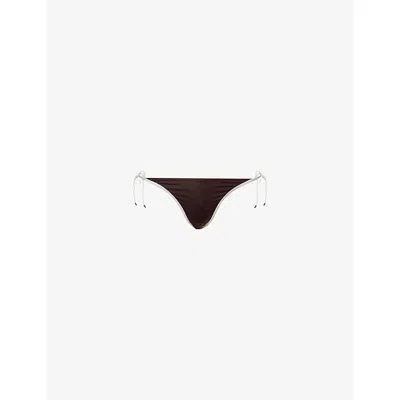 Monday Swimwear Womens Espresso Ivory Palma Color-block Thong Bikini Bottoms In Brown