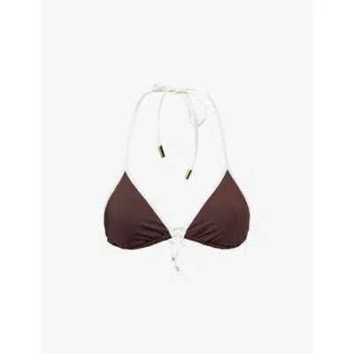 Monday Swimwear Womens Espresso Ivory Palma Color-block Triangle Bikini Top