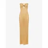Monday Swimwear Womens Gold Lurex Lace Crochet Montego Bandeau Metallic Knitted Maxi Dress In Neutral