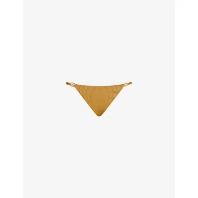 Monday Swimwear Womens Gold Lurex Rib Petit Ermitage Shimmer Bikini Bottoms