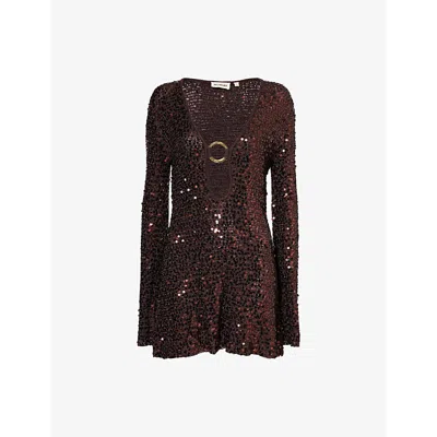 Monday Swimwear Womens Espresso Sequin Montego Sequin-embellishment Knitted Mini Dress