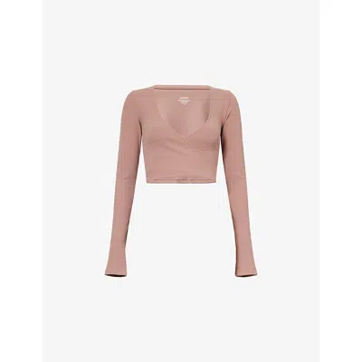 Monday Swimwear Womens Mauve Thin Rib Yosemite Wrap-front Stretch-woven Top