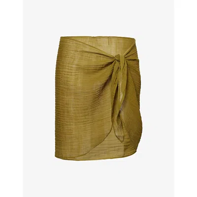 Monday Swimwear Womens Olive Crinkle South Beach Semi-sheer Linen Sarong