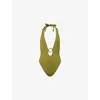 Monday Swimwear Womens Olive Montego Plunge Ring-detail One Piece Swimsuit