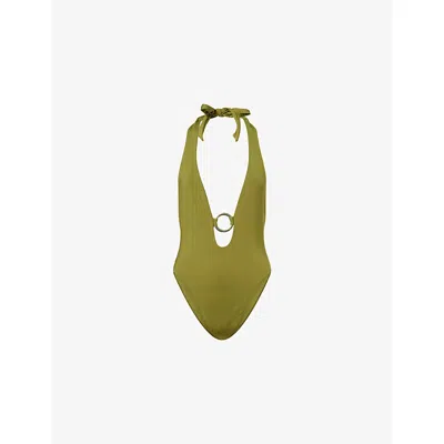 Monday Swimwear Womens Olive Montego Plunge Ring-detail One Piece Swimsuit