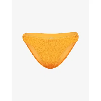 Monday Swimwear Womens Tangerine Crinkle Seychelles Crinkle Bikini Bottoms In Yellow