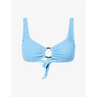 Monday Womens Azure Crinkle Barbuda Ring Bikini Top In Blue