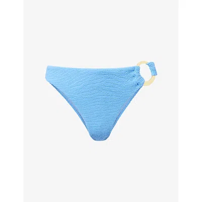 Monday Womens Bronte Ring Bikini Bottoms Azure Crinkle In Animal Print