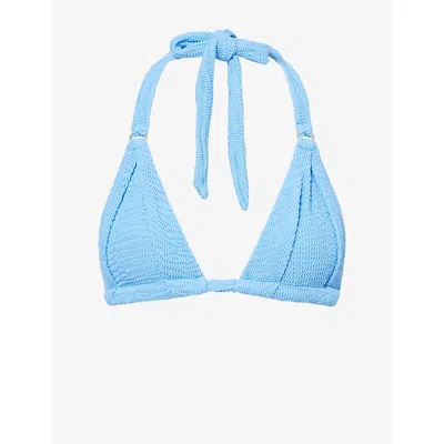Monday Womens Azure Crinkle Morocco Crinkle Triangle-cups Bikini Top In Blue